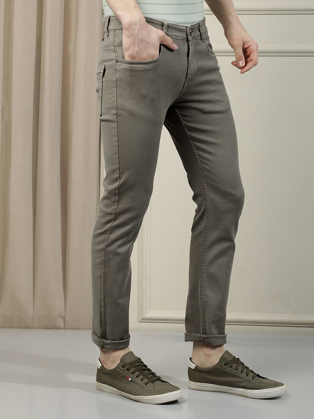 Earthy Olive Stretch Jeans-Men Jeans-Crimsoune Club