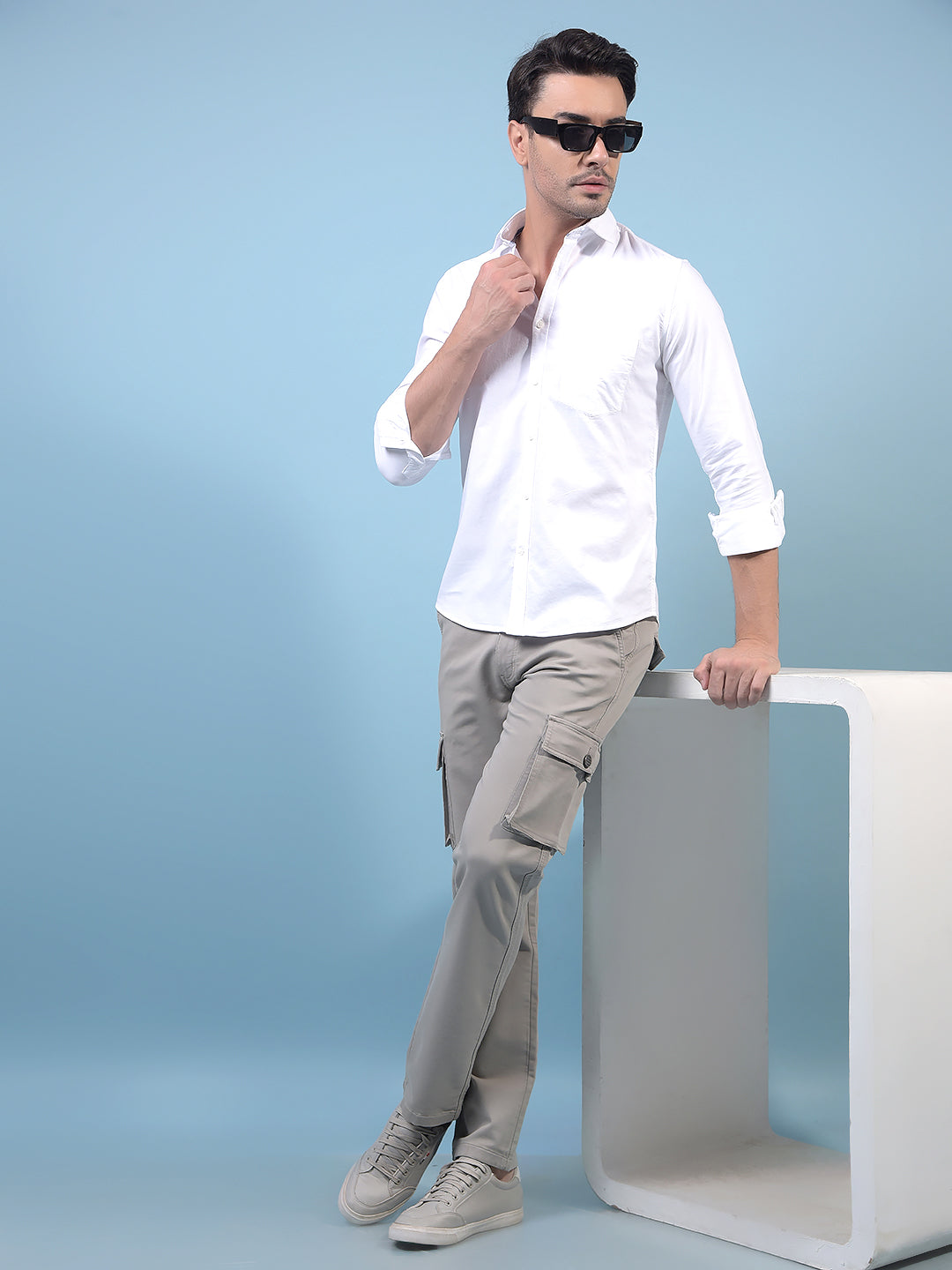 Men's Grey Cargo Jeans-Men Jeans-Crimsoune Club