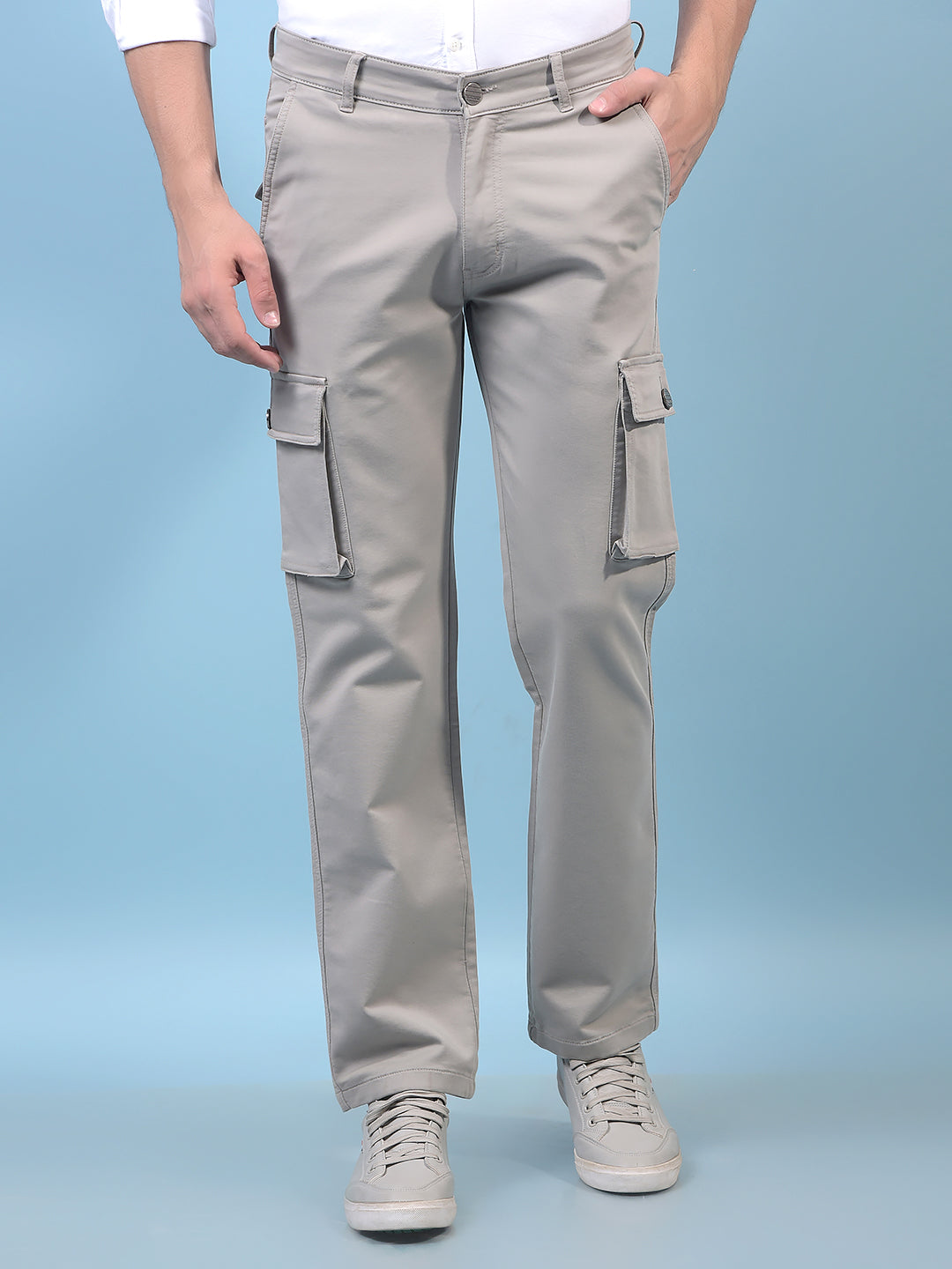 Men's Grey Cargo Jeans-Men Jeans-Crimsoune Club