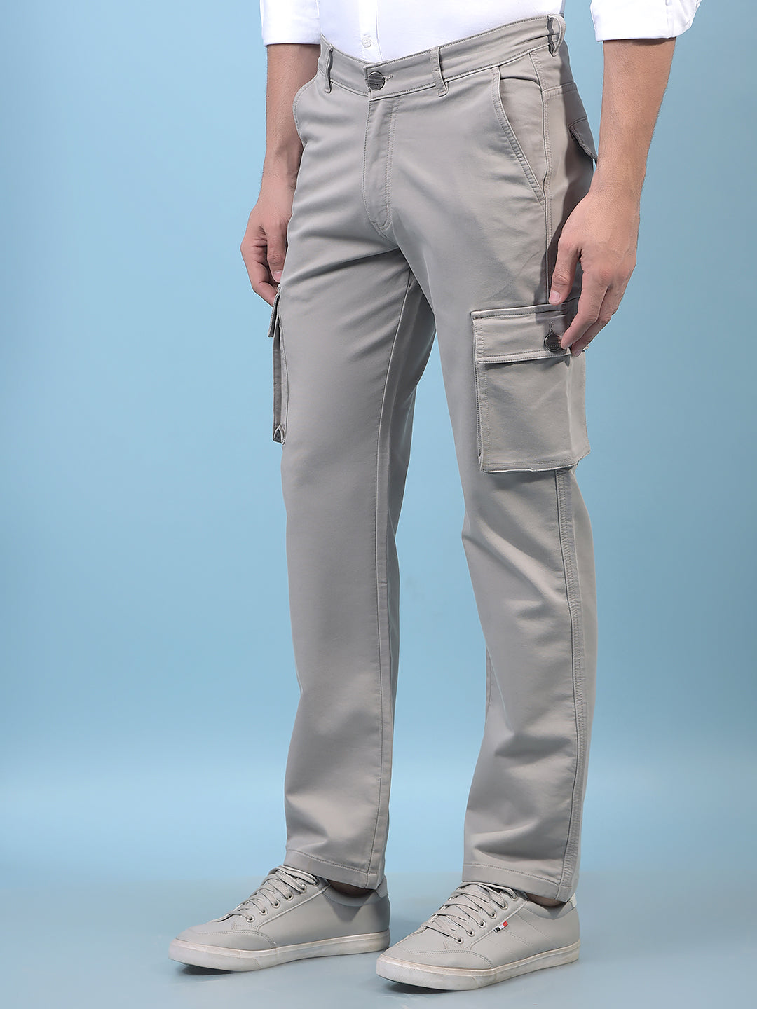 Men's Grey Cargo Jeans-Men Jeans-Crimsoune Club