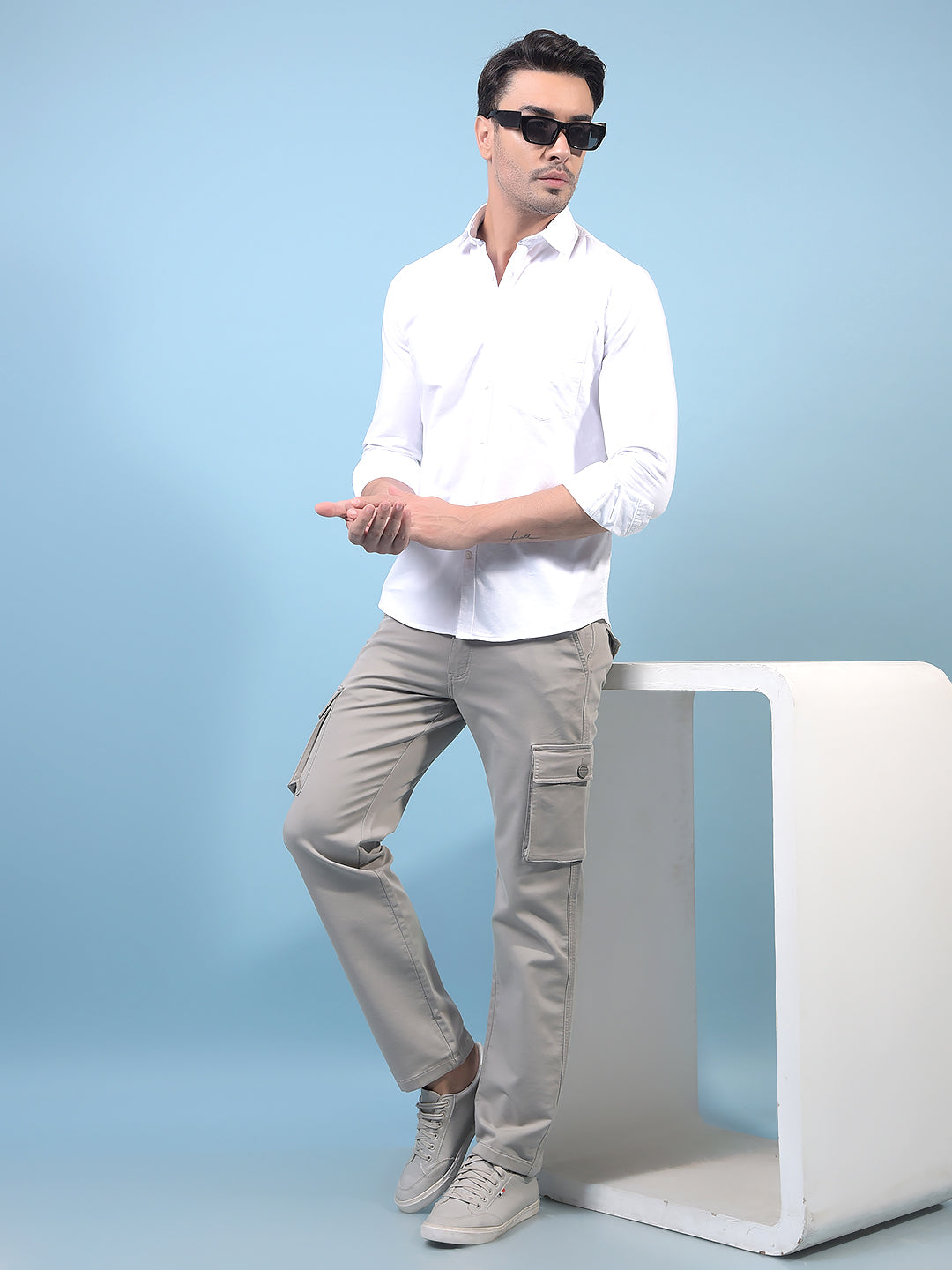 Men's Grey Cargo Jeans-Men Jeans-Crimsoune Club