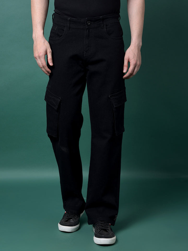 Black Baggy Cargo Jeans-Men Jeans-Crimsoune Club