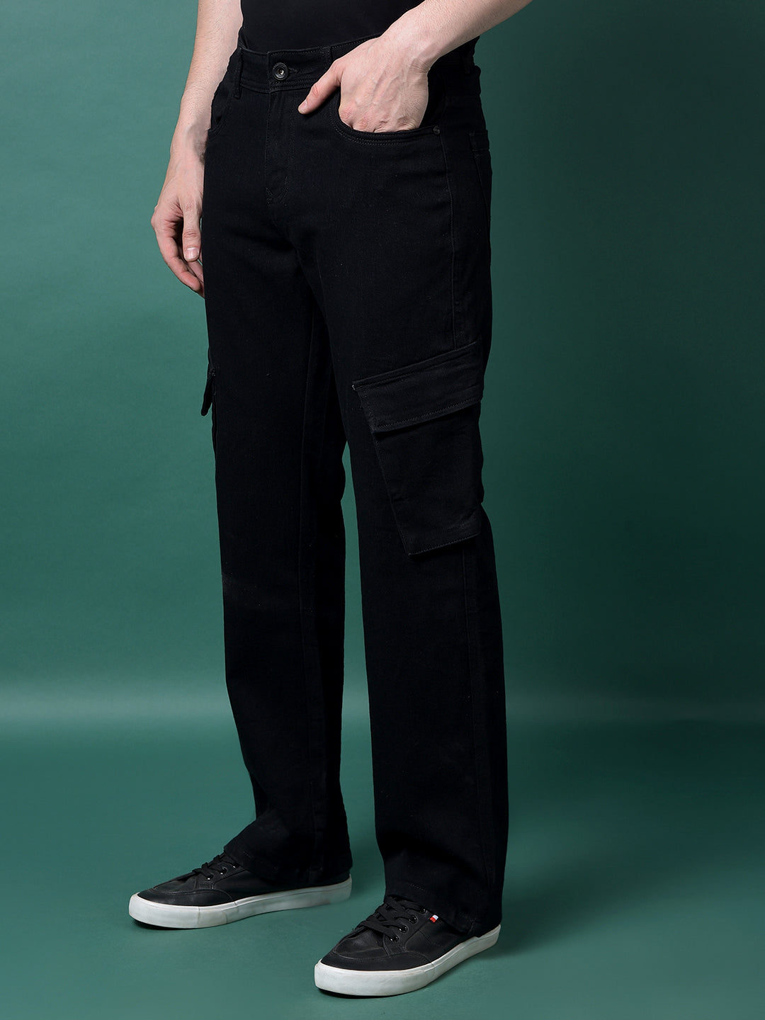 Black Baggy Cargo Jeans-Men Jeans-Crimsoune Club