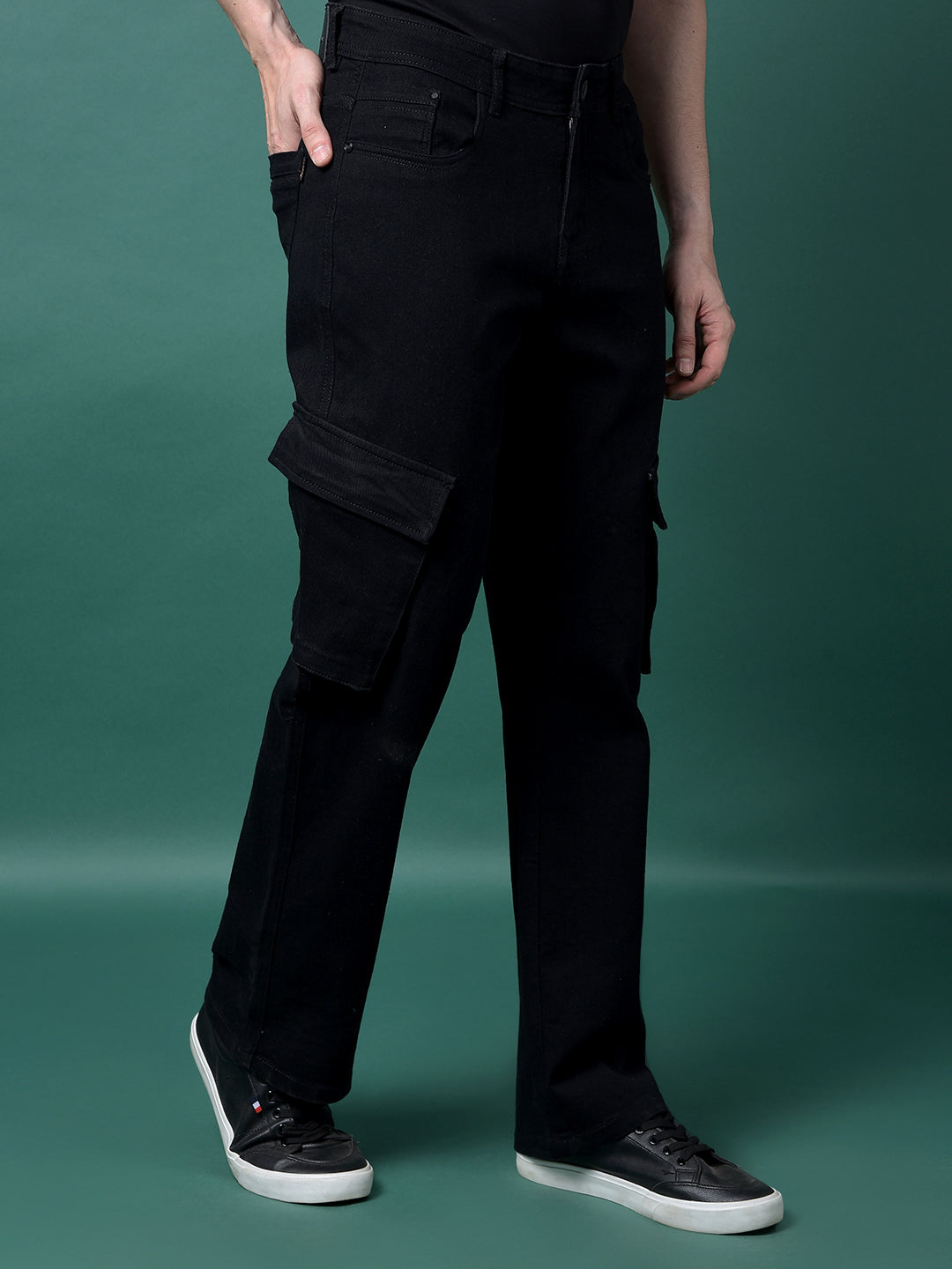 Black Baggy Cargo Jeans-Men Jeans-Crimsoune Club