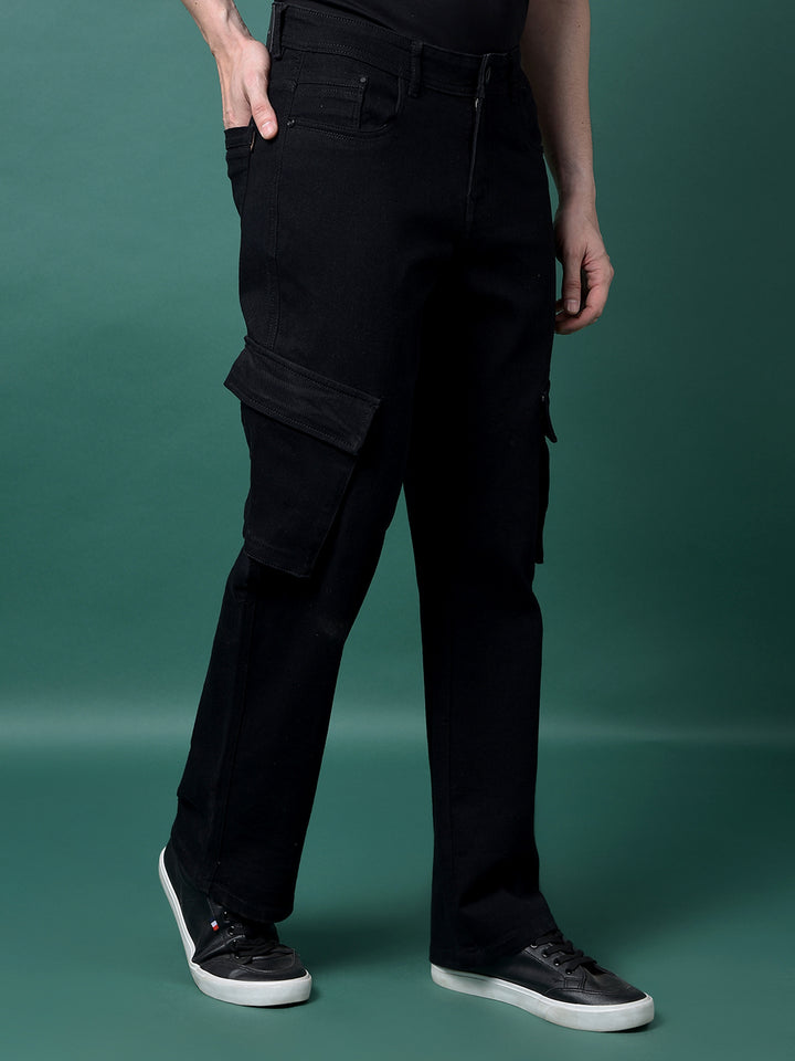 Black Baggy Cargo Jeans-Men Jeans-Crimsoune Club