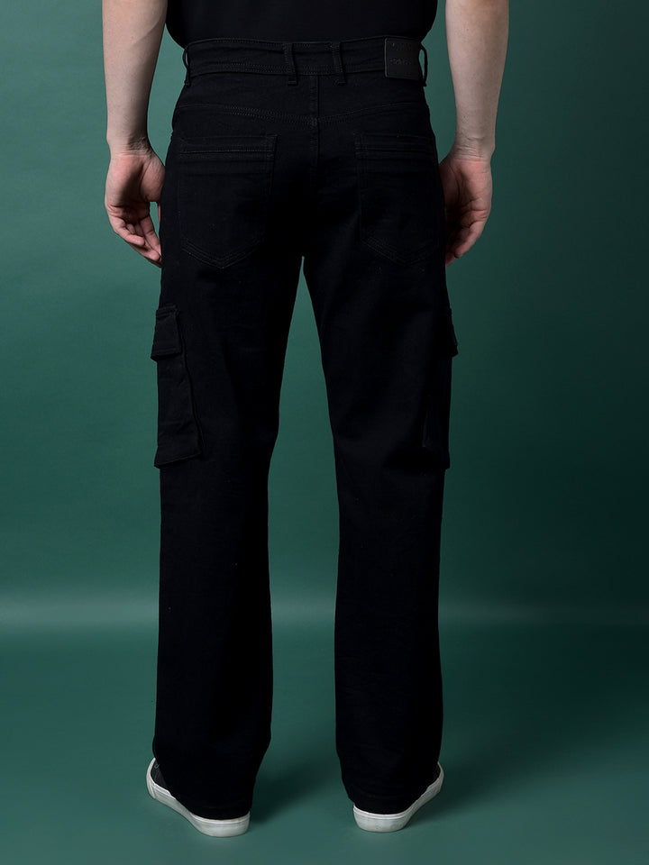 Black Baggy Cargo Jeans-Men Jeans-Crimsoune Club