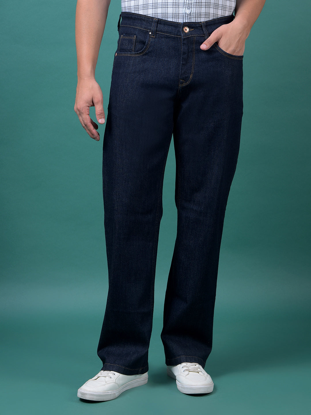Navy Blue Baggy Jeans-Men Jeans-Crimsoune Club
