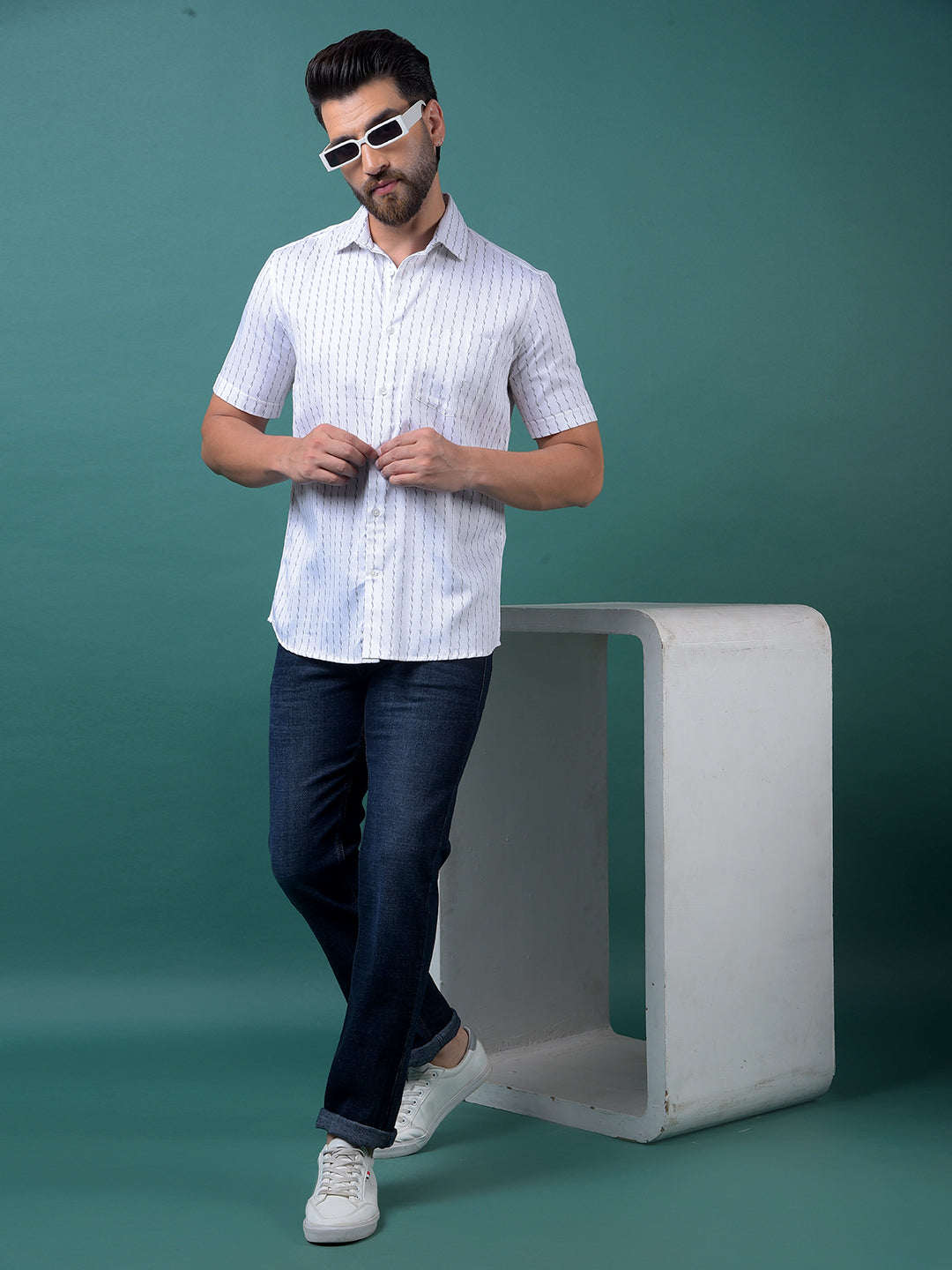 Blue Straight Leg Denim Jeans-Men Jeans-Crimsoune Club