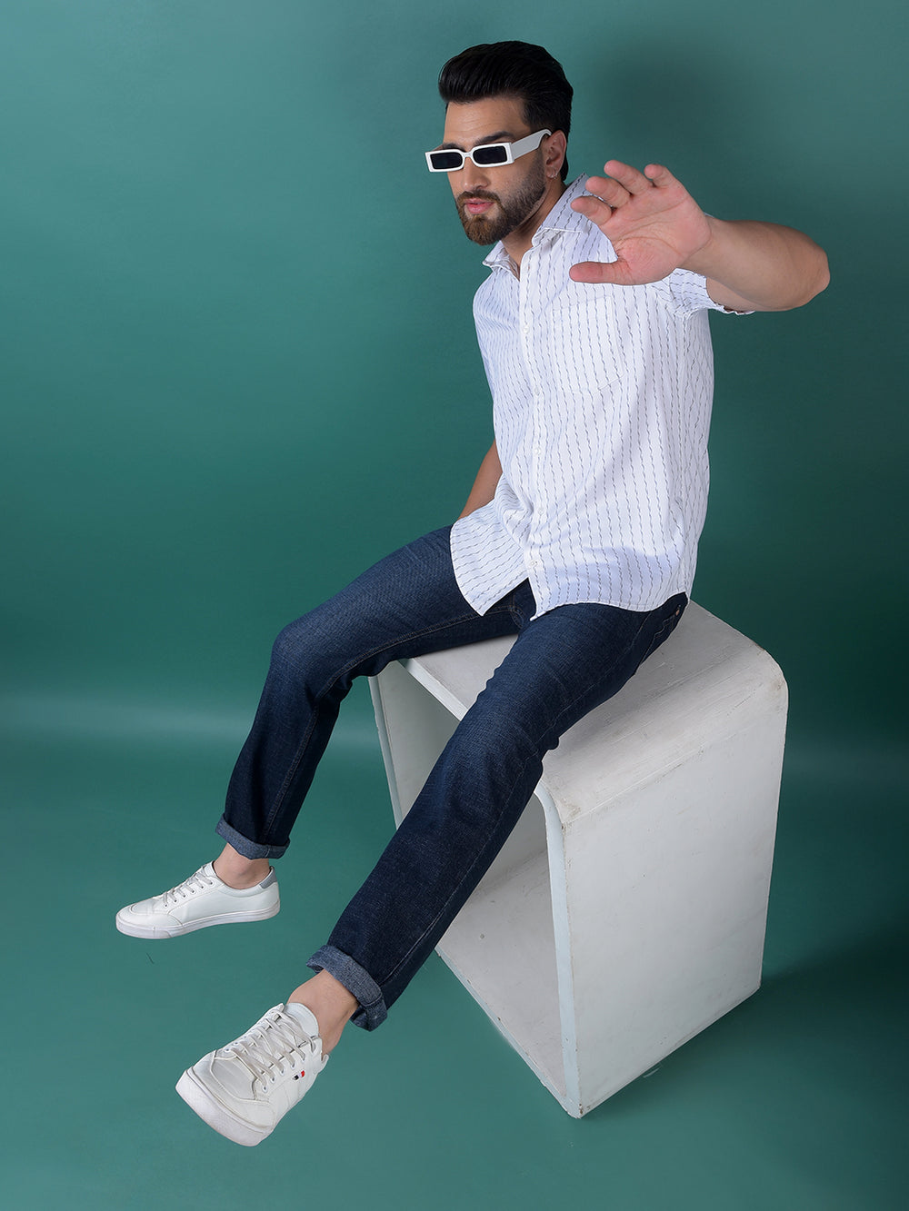 Blue Straight Leg Denim Jeans-Men Jeans-Crimsoune Club