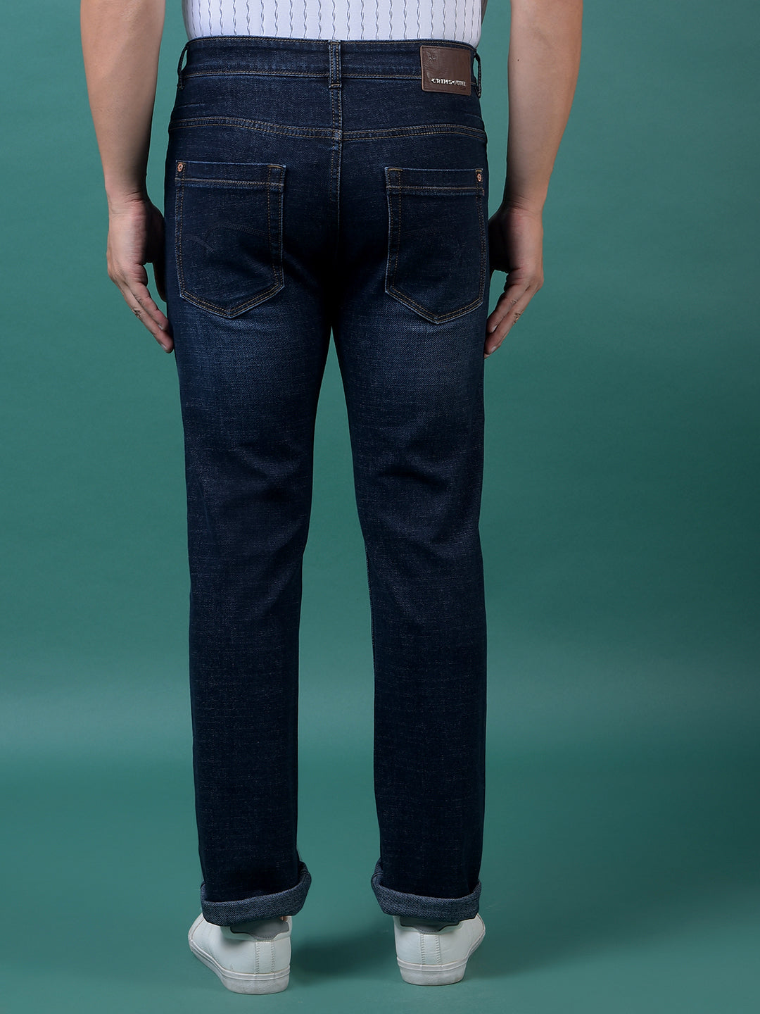 Blue Straight Leg Denim Jeans-Men Jeans-Crimsoune Club