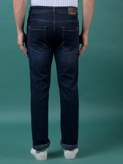 Blue Straight Leg Denim Jeans-Men Jeans-Crimsoune Club