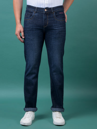 Blue Straight Leg Denim Jeans-Men Jeans-Crimsoune Club