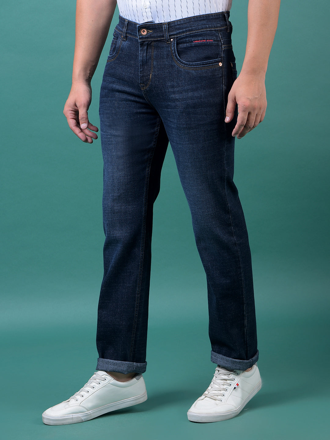 Blue Straight Leg Denim Jeans-Men Jeans-Crimsoune Club