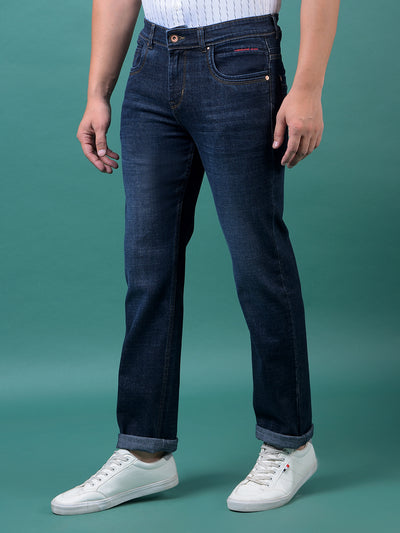 Blue Straight Leg Denim Jeans-Men Jeans-Crimsoune Club