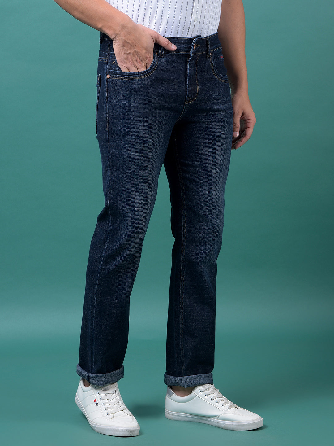 Blue Straight Leg Denim Jeans-Men Jeans-Crimsoune Club