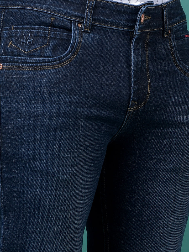 Blue Straight Leg Denim Jeans-Men Jeans-Crimsoune Club