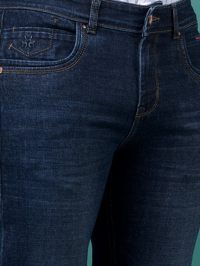 Blue Straight Leg Denim Jeans-Men Jeans-Crimsoune Club