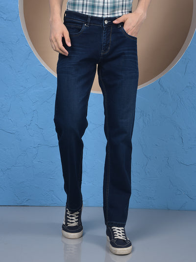 Blue Straight Jeans-Men Jeans-Crimsoune Club