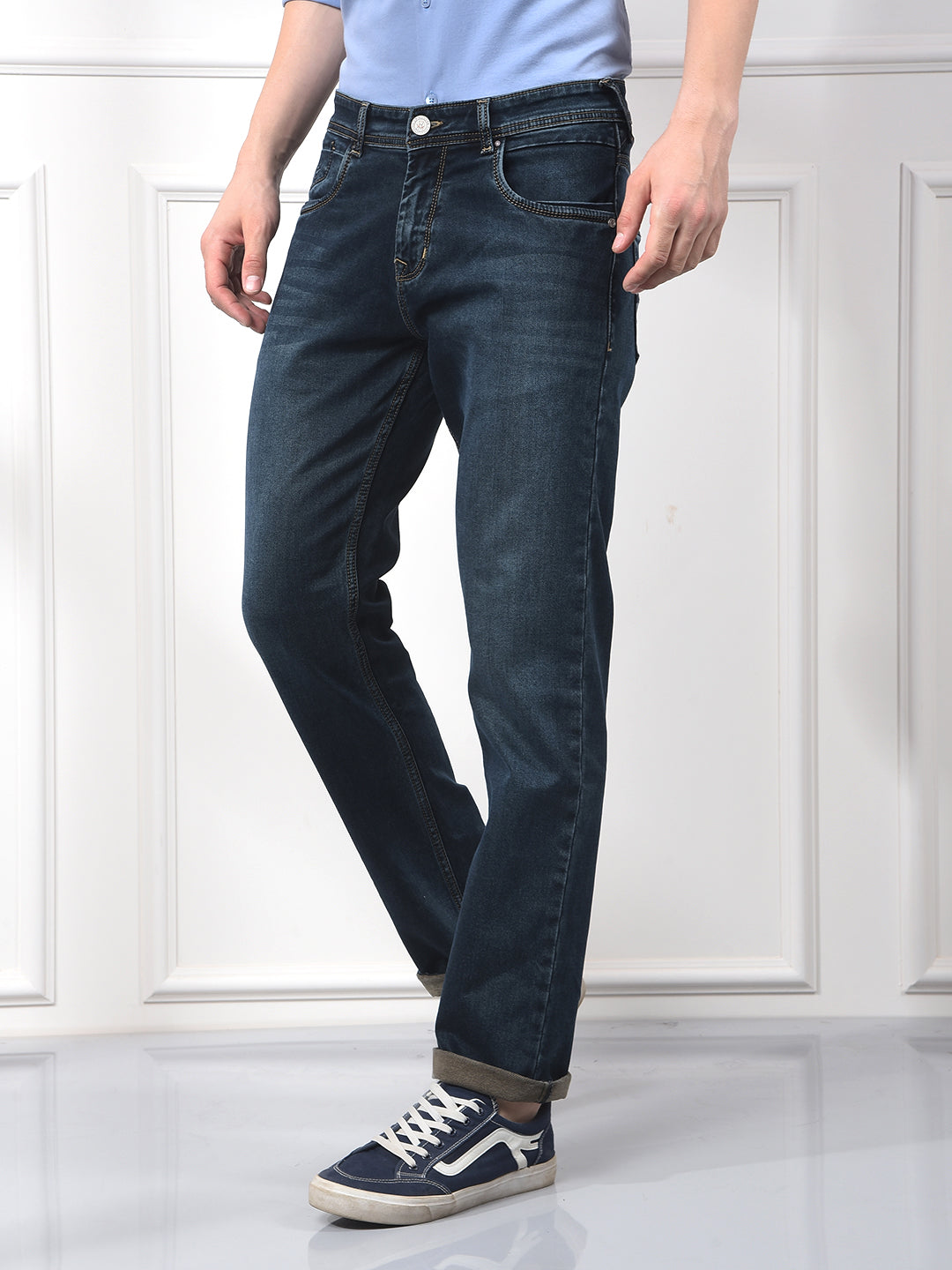 Blue Straight Jeans-Men Jeans-Crimsoune Club