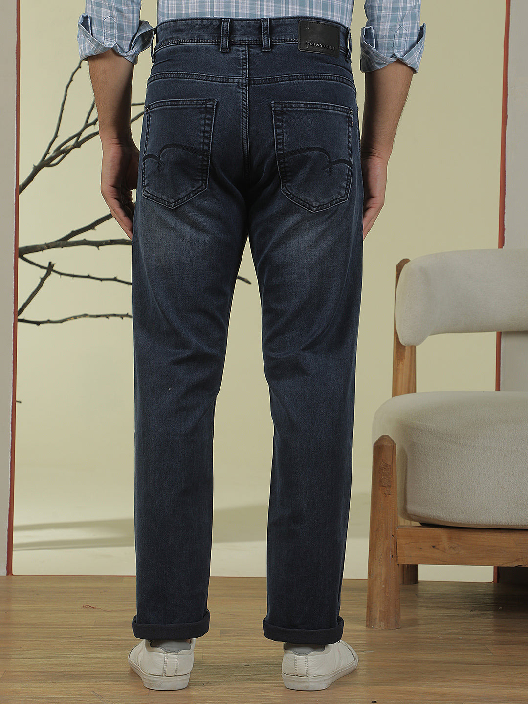 Navy Blue Straight Jeans-Men Jeans-Crimsoune Club