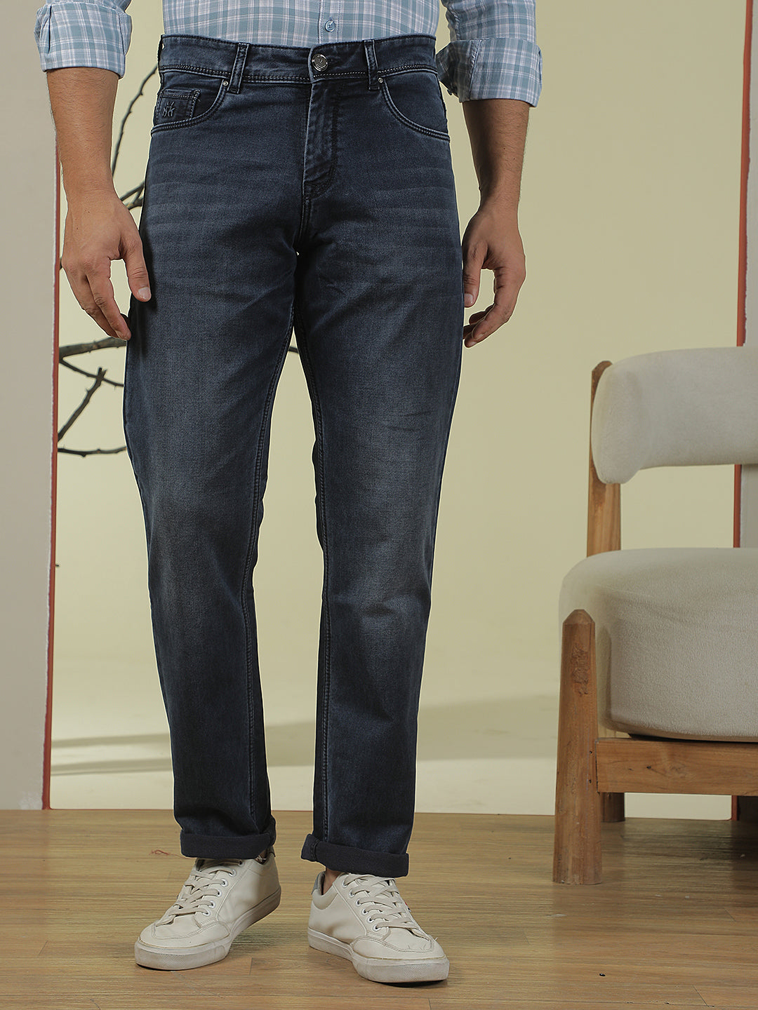 Navy Blue Straight Jeans-Men Jeans-Crimsoune Club
