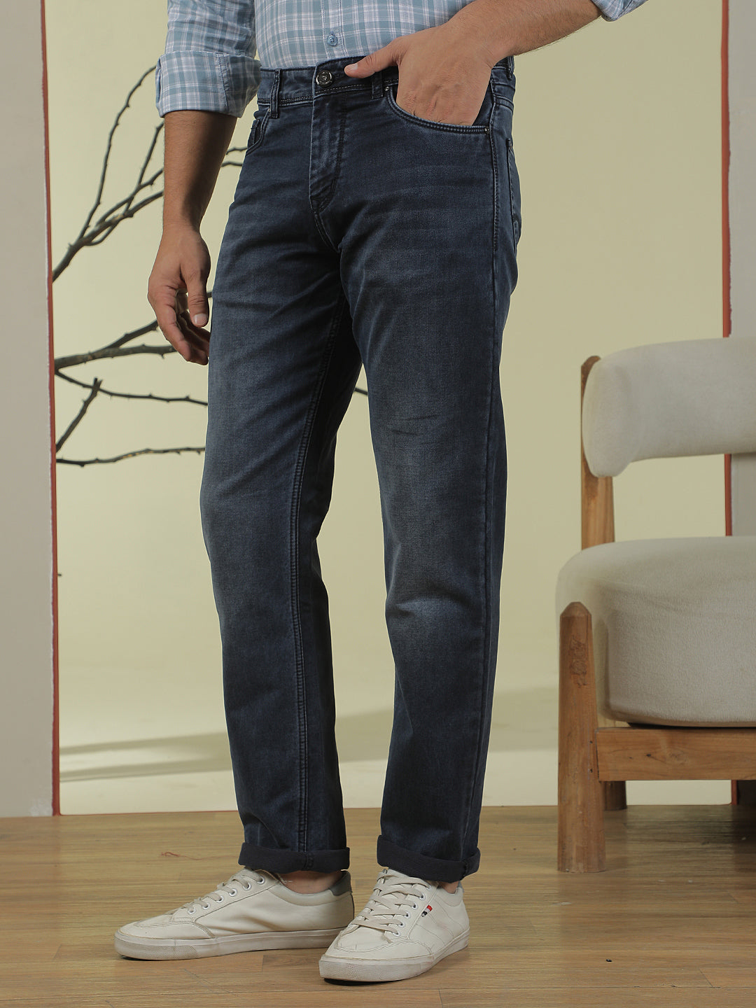 Navy Blue Straight Jeans-Men Jeans-Crimsoune Club