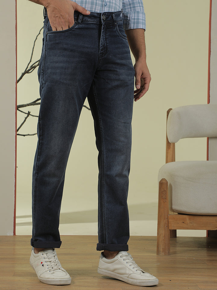 Navy Blue Straight Jeans-Men Jeans-Crimsoune Club
