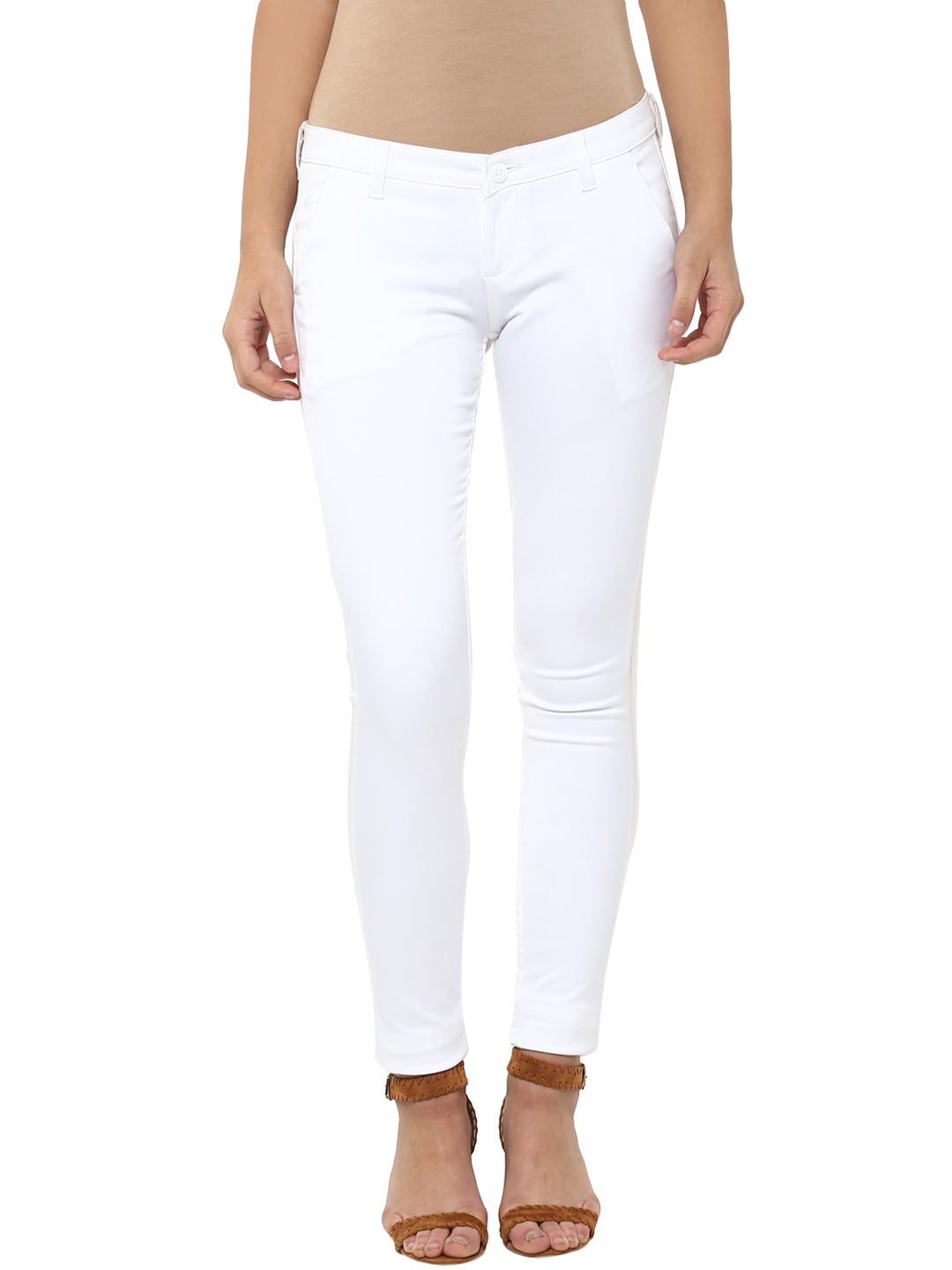 White Solid Trouser-Women Trousers-Crimsoune Club