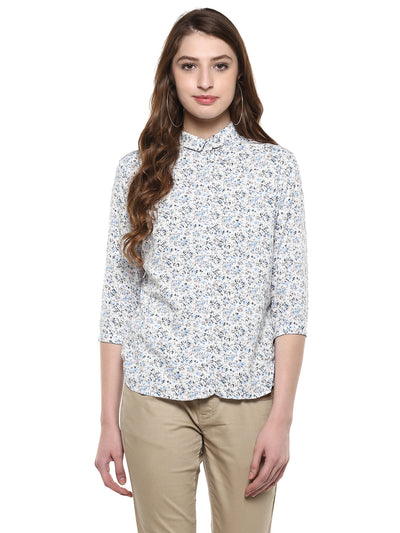 White Floral Printed Shirt-Women Shirts-Crimsoune Club