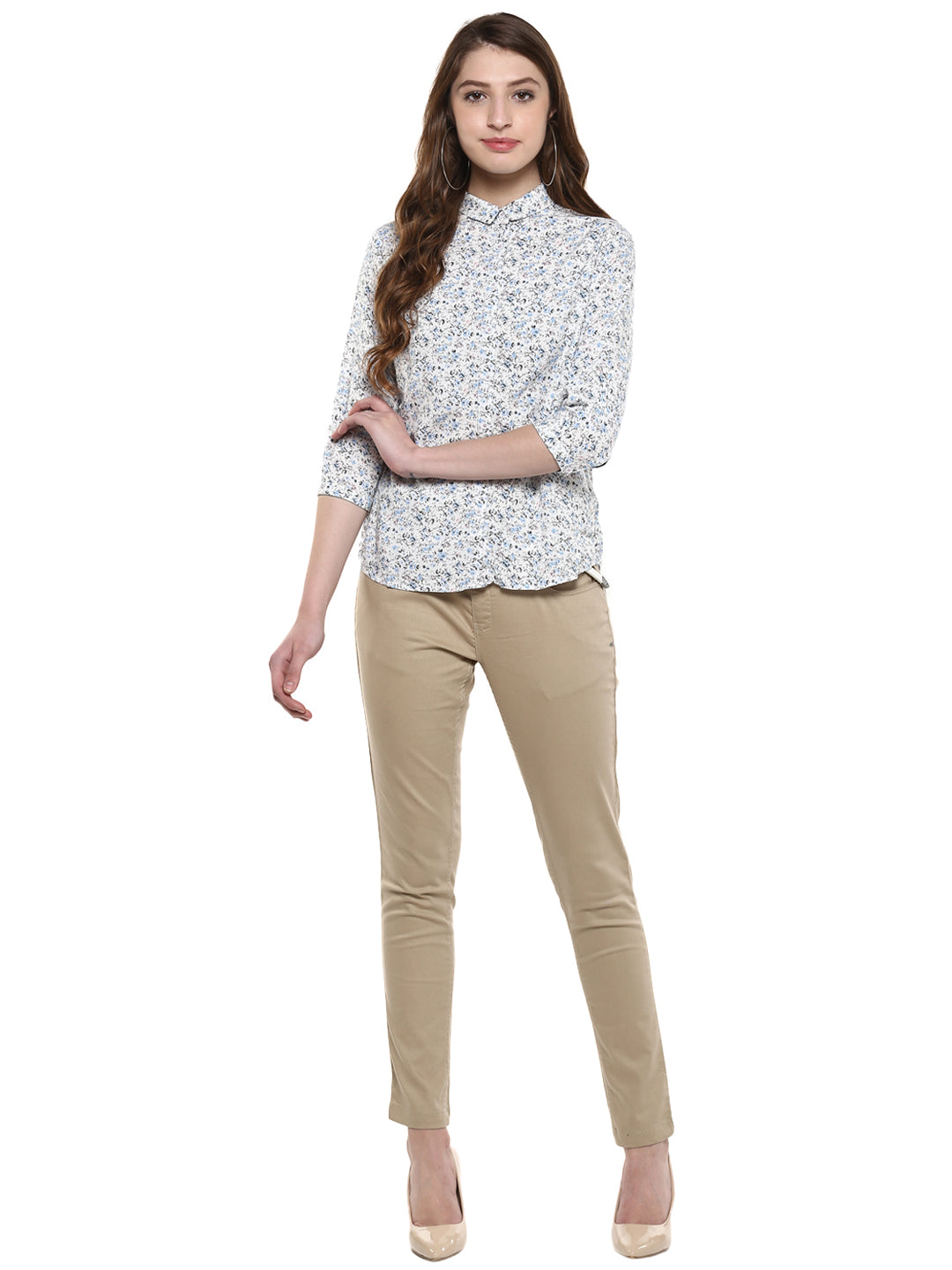 White Floral Printed Shirt-Women Shirts-Crimsoune Club