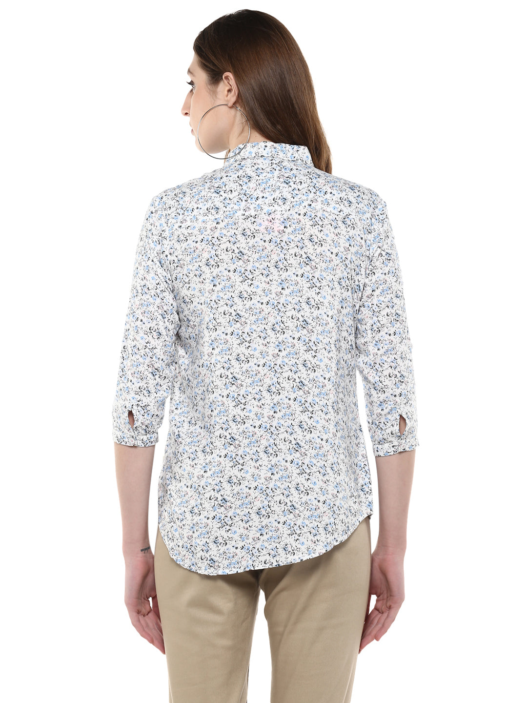 White Floral Printed Shirt-Women Shirts-Crimsoune Club