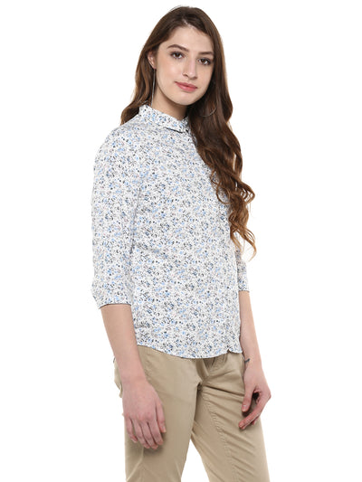 White Floral Printed Shirt-Women Shirts-Crimsoune Club