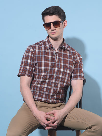 Brown Tartan Check 100% Cotton Shirt-Men Shirts-Crimsoune Club