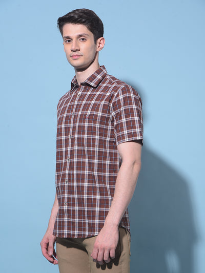 Brown Tartan Check 100% Cotton Shirt-Men Shirts-Crimsoune Club