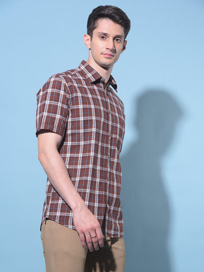 Brown Tartan Check 100% Cotton Shirt-Men Shirts-Crimsoune Club