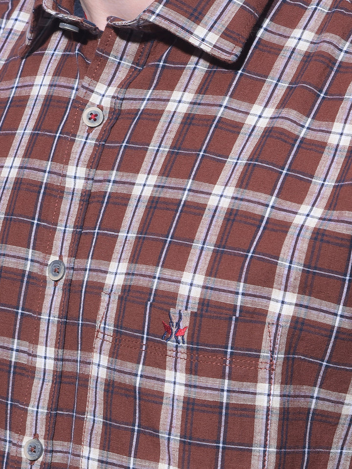 Brown Tartan Check 100% Cotton Shirt-Men Shirts-Crimsoune Club