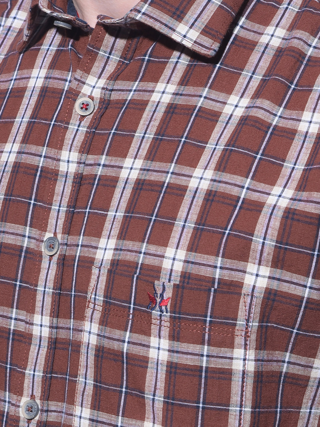 Brown Tartan Check 100% Cotton Shirt-Men Shirts-Crimsoune Club