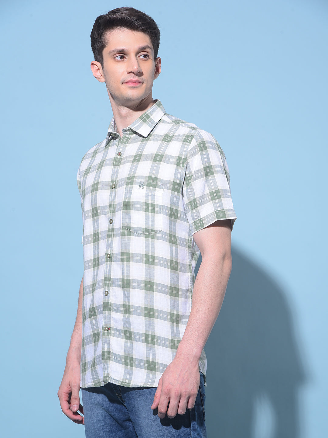 Olive Tartan Check 100% Cotton Shirt-Men Shirts-Crimsoune Club