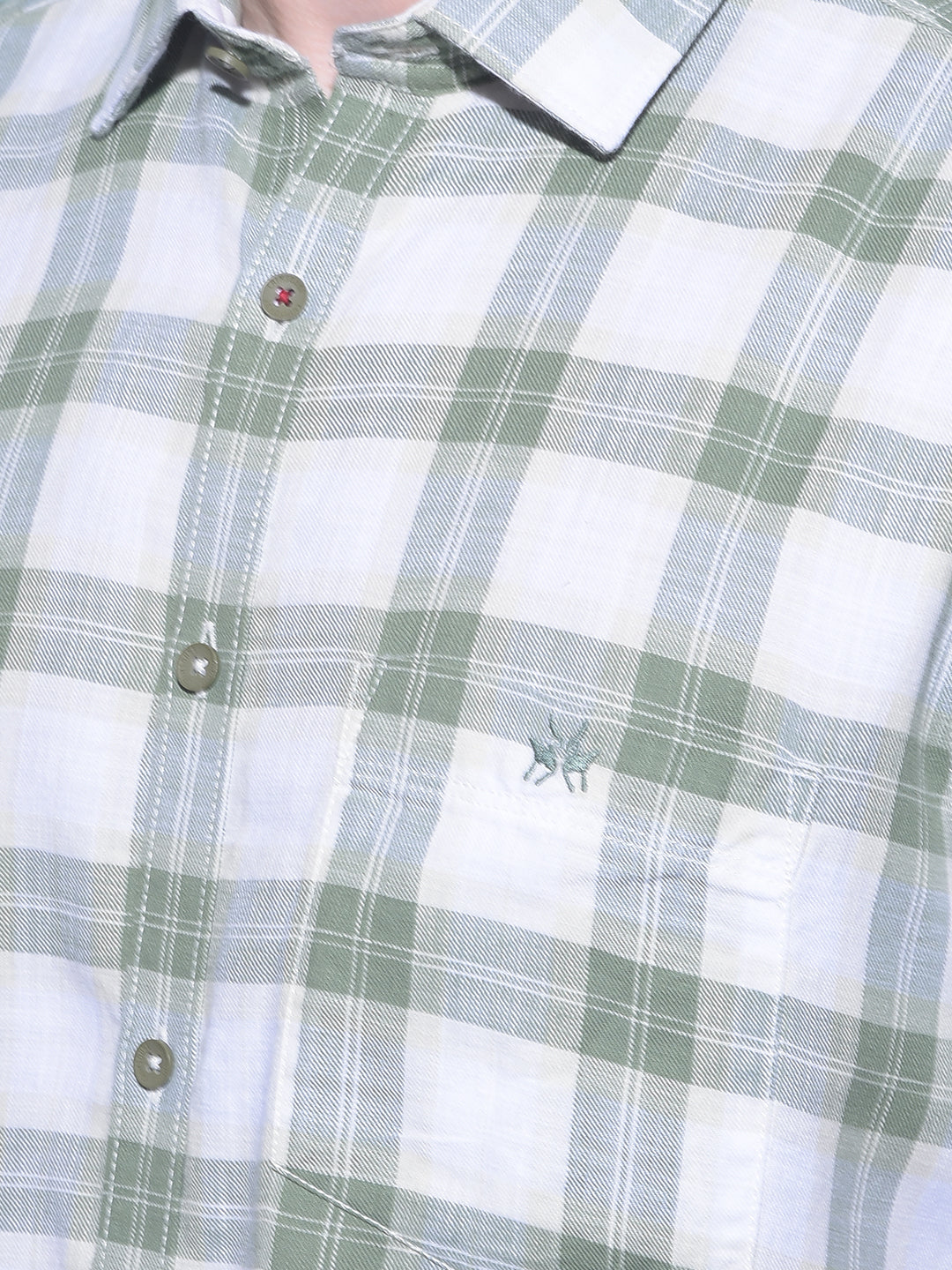 Olive Tartan Check 100% Cotton Shirt-Men Shirts-Crimsoune Club