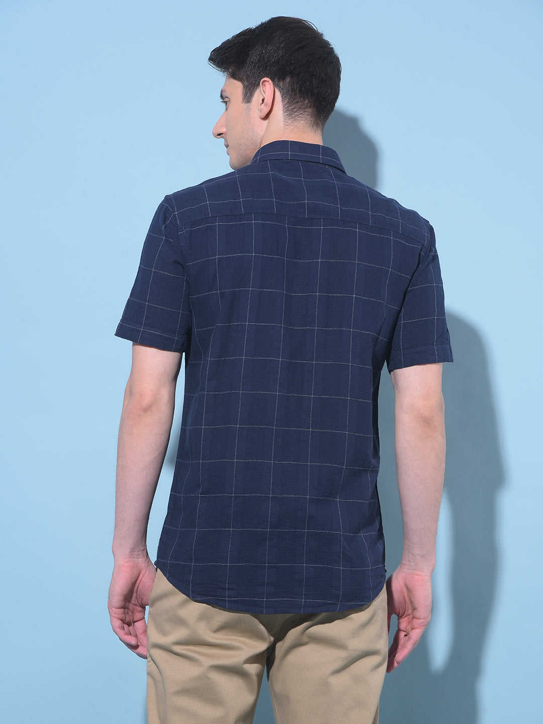 Navy Blue Checked 100% Cotton Shirt-Men Shirts-Crimsoune Club