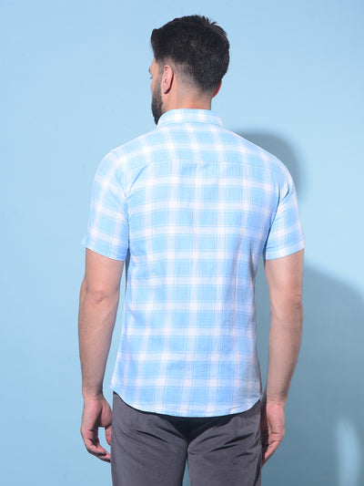 Blue Tartan Check 100% Cotton Shirt-Men T-Shirts-Crimsoune Club