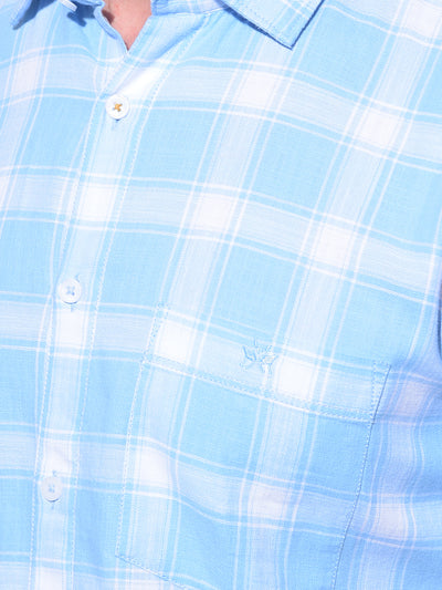 Blue Tartan Check 100% Cotton Shirt-Men T-Shirts-Crimsoune Club
