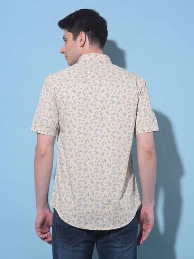 Cream Floral Printed 100% Cotton Shirt-Men Shirts-Crimsoune Club