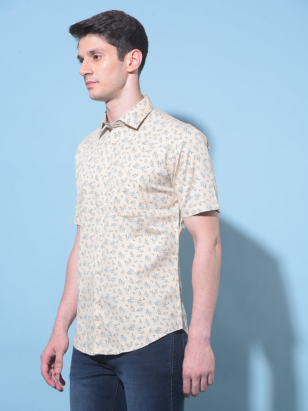 Cream Floral Printed 100% Cotton Shirt-Men Shirts-Crimsoune Club