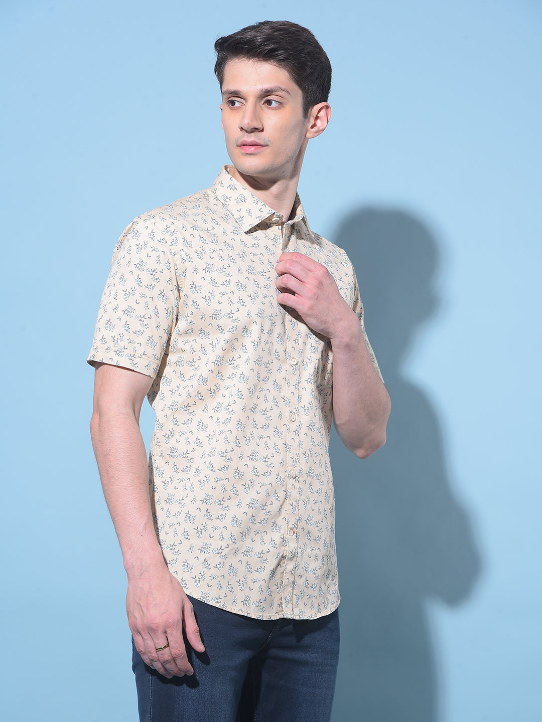 Cream Floral Printed 100% Cotton Shirt-Men Shirts-Crimsoune Club