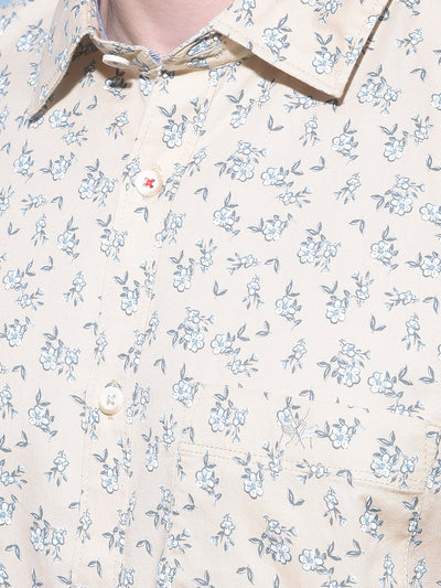 Cream Floral Printed 100% Cotton Shirt-Men Shirts-Crimsoune Club