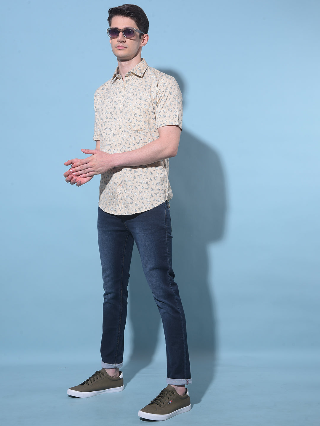 Cream Floral Printed 100% Cotton Shirt-Men Shirts-Crimsoune Club