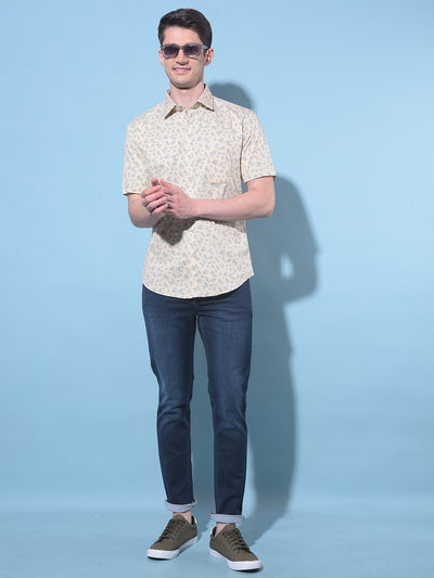 Cream Floral Printed 100% Cotton Shirt-Men Shirts-Crimsoune Club