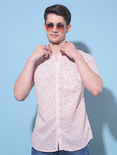 Peach Floral Printed 100% Cotton Shirt-Men Shirts-Crimsoune Club