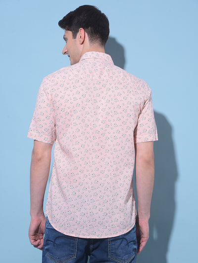Peach Floral Printed 100% Cotton Shirt-Men Shirts-Crimsoune Club